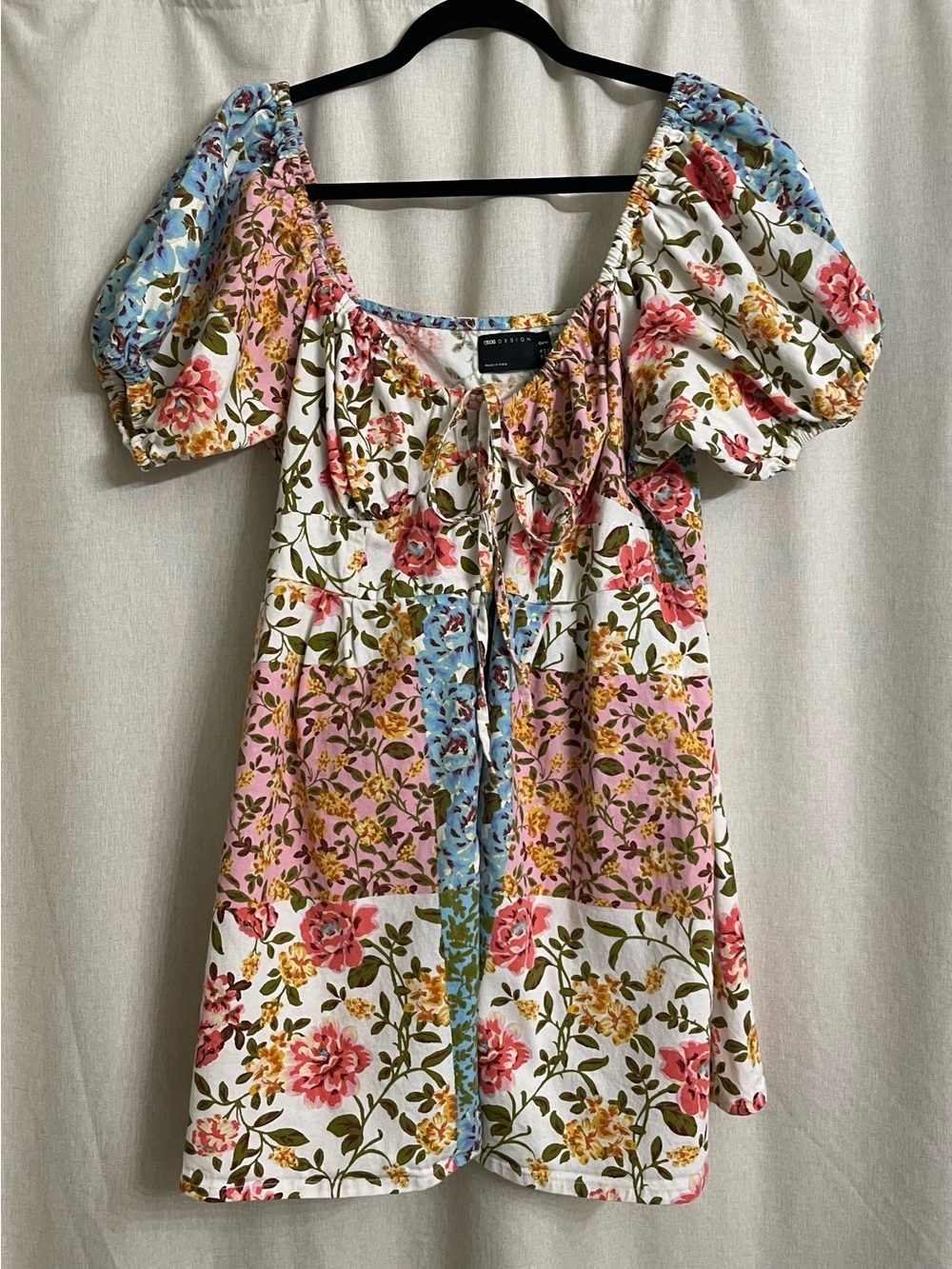 ASOS Floral Mini Dress in White, Pink, Blue & Green